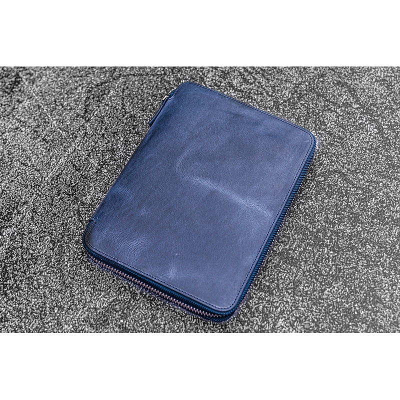 Galen Leather Zippered Folio A5 Notebook Crazy Horse Navy Blue