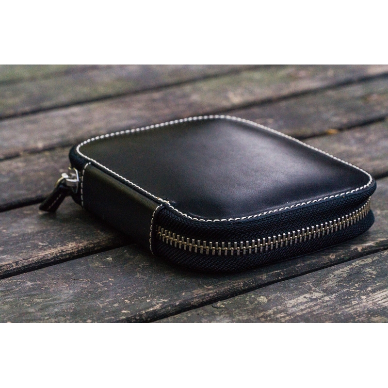 Galen Leather Portapenne in Pelle con Zip 10 Posti Nero
