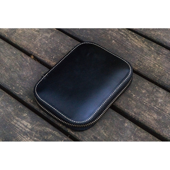 Galen Leather Zippered 10 Slots Pen Case Black