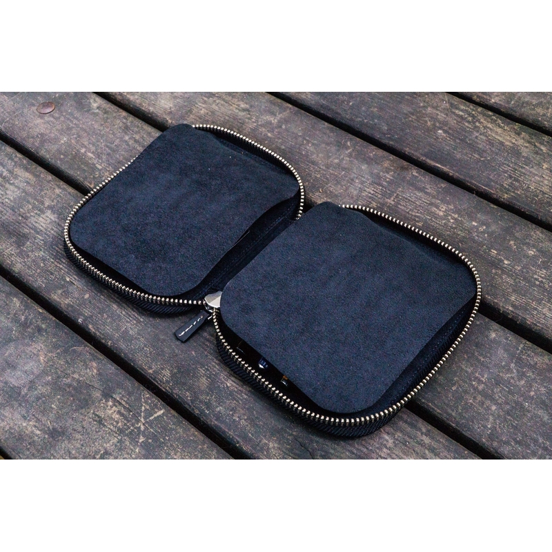 Galen Leather Portapenne in Pelle con Zip 10 Posti Nero
