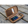 Galen Leather Zippered 3 Slots Pen Case Crazy Horse Brown