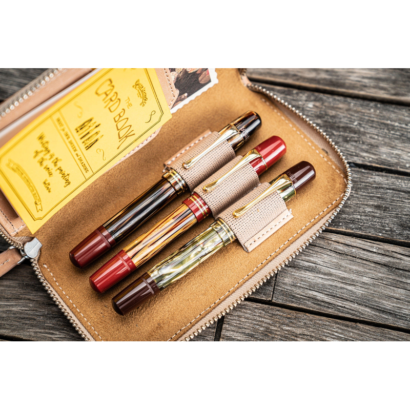 Galen Leather Zippered 3 Slots Pen Case Undyed Leather