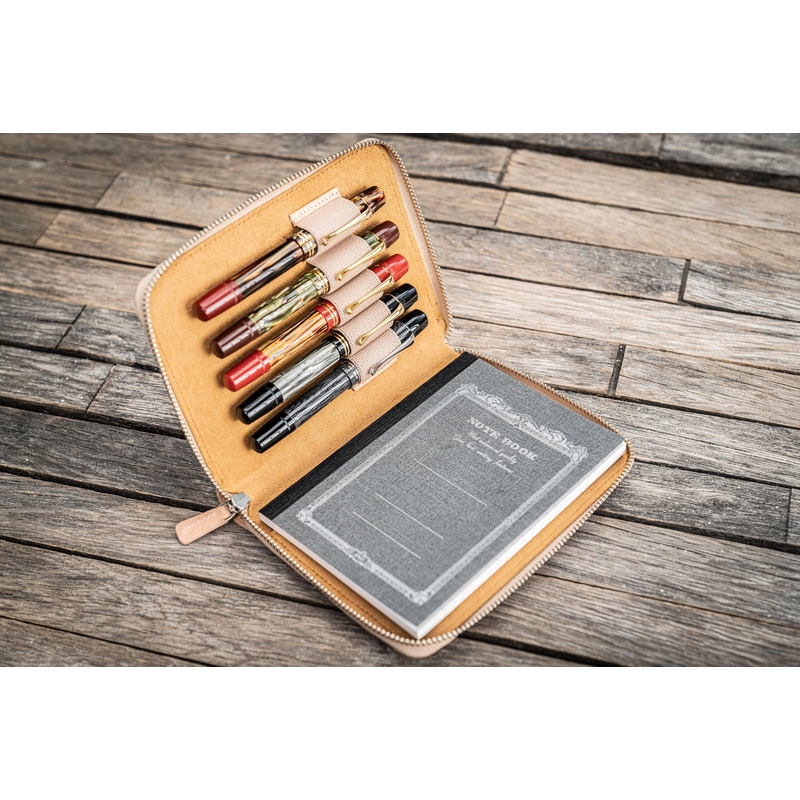 Galen Leather Portapenne in Pelle 5 Posti con Notebook A6 Undyed Leather