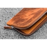 Galen Leather Slip-N-Zip 4 Slots Zippered Pen Pouch Crazy Horse Brown
