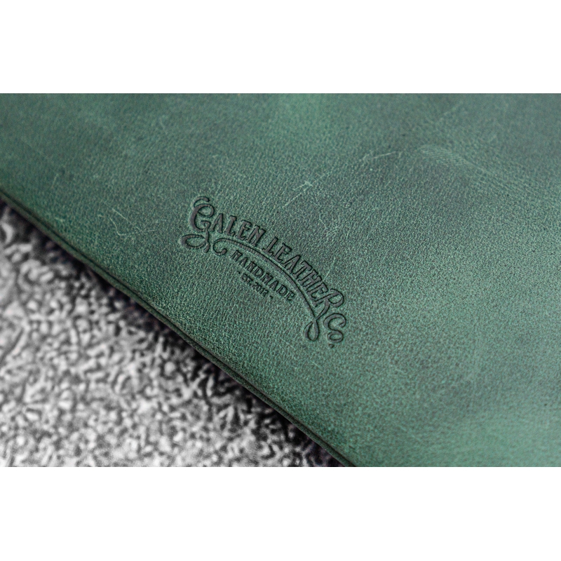 Galen Leather Slip-N-Zip 4 Slots Zippered Pen Pouch Crazy Horse Forest Green