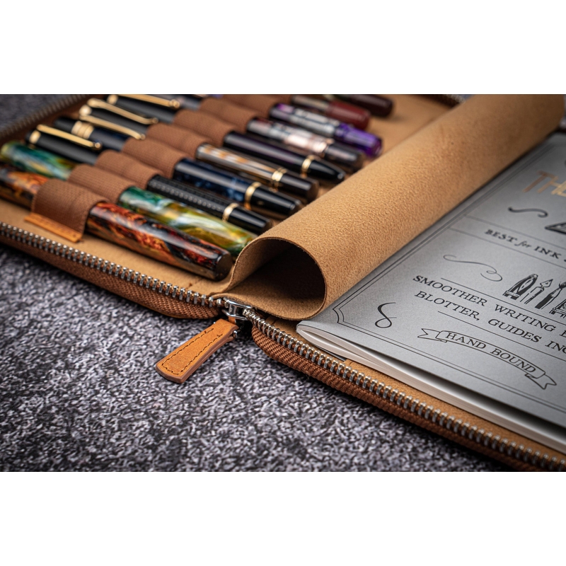 Galen Leather Portapenne in Pelle 10 Posti con Notebook A5 Crazy Horse Brown