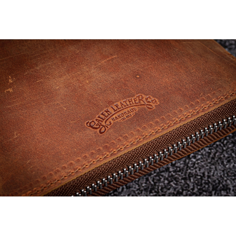 Galen Leather Zippered 20 Slots Pen Case Crazy Horse Brown