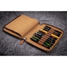 Galen Leather Zippered 20 Slots Pen Case Crazy Horse Brown