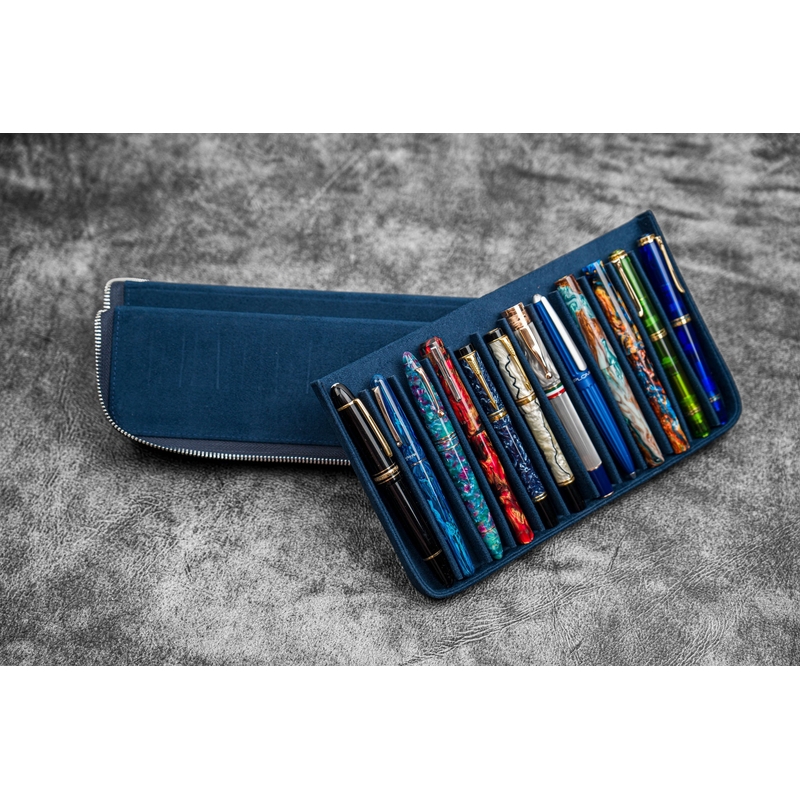Galen Leather Galen Leather Magnum Opus Portapenne in Pelle 12 Posti Crazy Horse Navy Blue