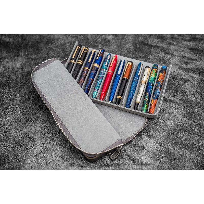 Galen Leather Galen Leather Magnum Opus 12 Slots Pen Case Crazy Horse Smoky Grey