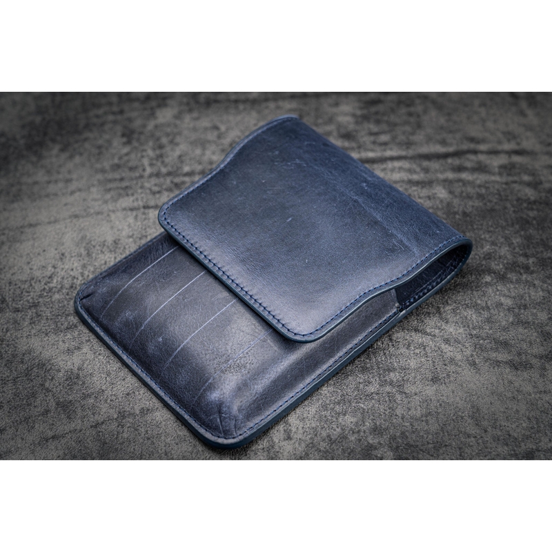 Galen Leather Galen Leather Flap Pen Case for 5 Pens Crazy Horse Navy Blue