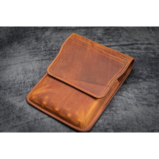 Galen Leather Flap Portapenne in Pelle 5 Posti Crazy Horse Brown