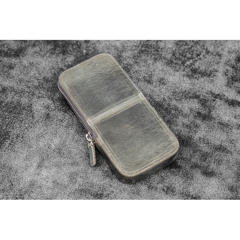 Galen Leather Galen Leather Magnum Opus Portapenne in Pelle 3 Posti Crazy Horse Smoky Grey