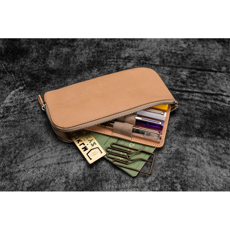 Galen Leather Galen Leather Slip-N-Zip 4 Slots Zippered Pen Pouch Undyed