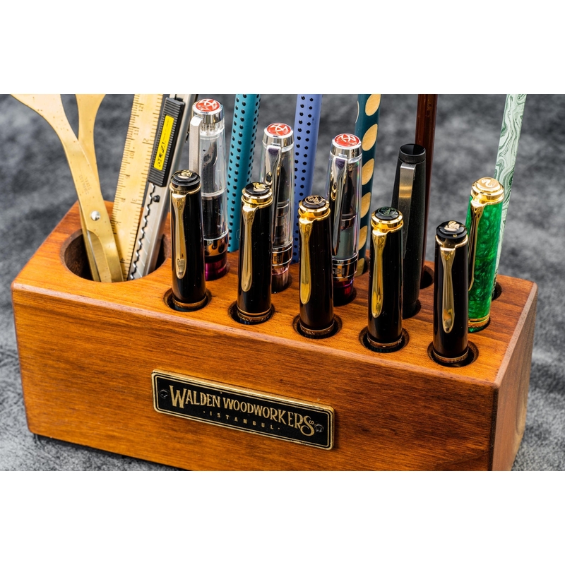 Galen Leather Galen Leather Wood Desk Organizer Pen Holder Walnut