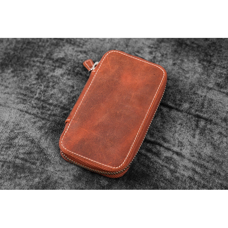 Galen Leather Galen Leather Portapenne in Pelle con Zip 6 Posti Crazy Horse Orange