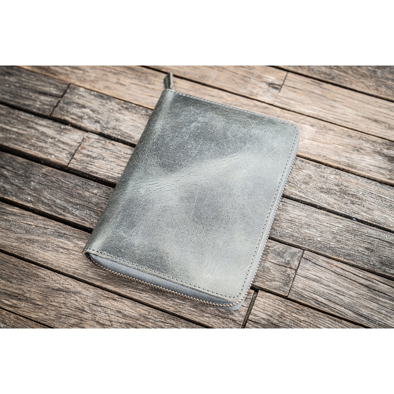 Galen Leather Galen Leather Portapenne in Pelle 5 Posti con Notebook A6 Crazy Horse Smoky Grey