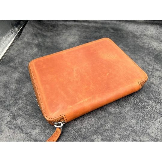 Galen Leather Zippered 20 Slots Pen Case Crazy Horse Tan