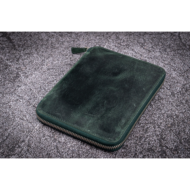 Galen Leather Galen Leather Zippered 10 Slots Pen Case with A5 Notebook Crazy Horse Forest Green