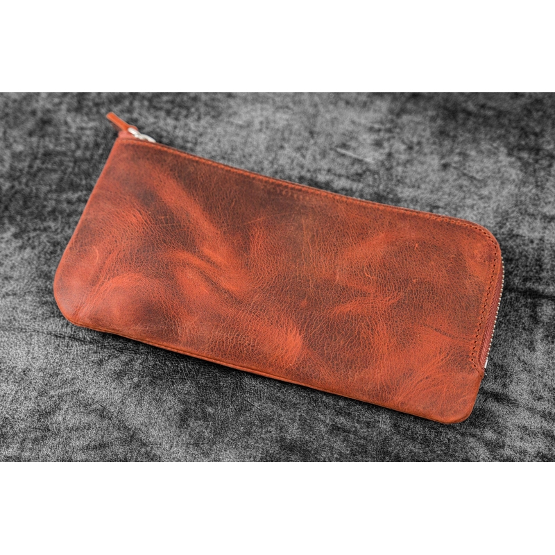 Galen Leather Galen Leather Slip-N-Zip 4 Slots Zippered Pen Pouch Crazy Horse Orange