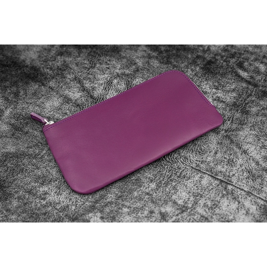 Galen Leather Slip-N-Zip Portapenne in Pelle 4 Posti Viola