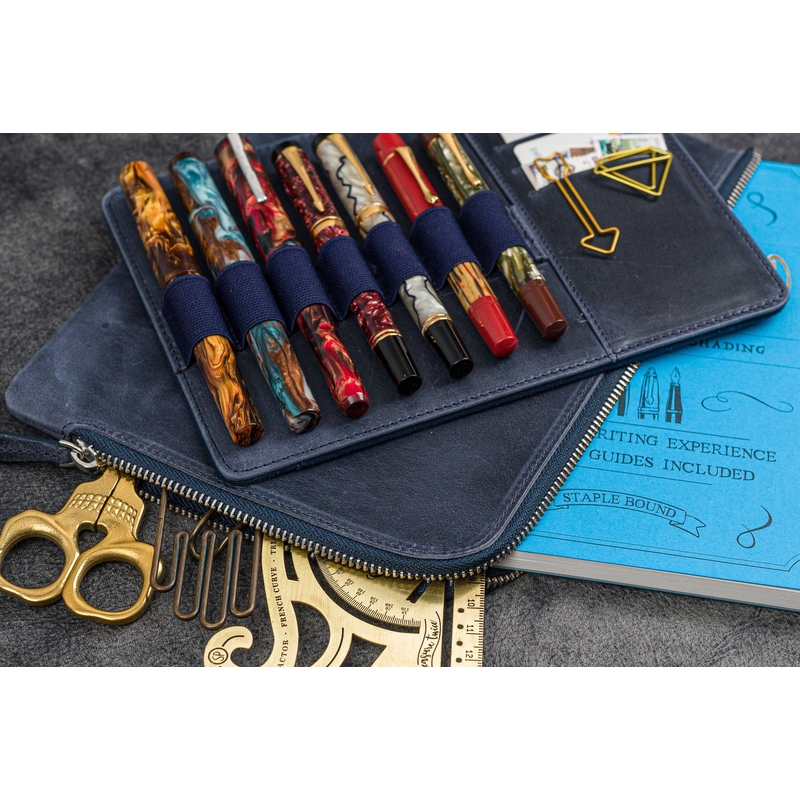 Galen Leather Galen Leather Zippered Writer's Bank Bag Crazy Horse Navy Blue