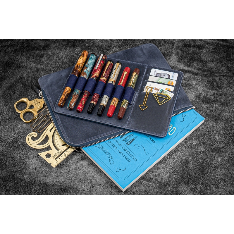 Galen Leather Galen Leather Zippered Writer's Bank Bag Crazy Horse Navy Blue