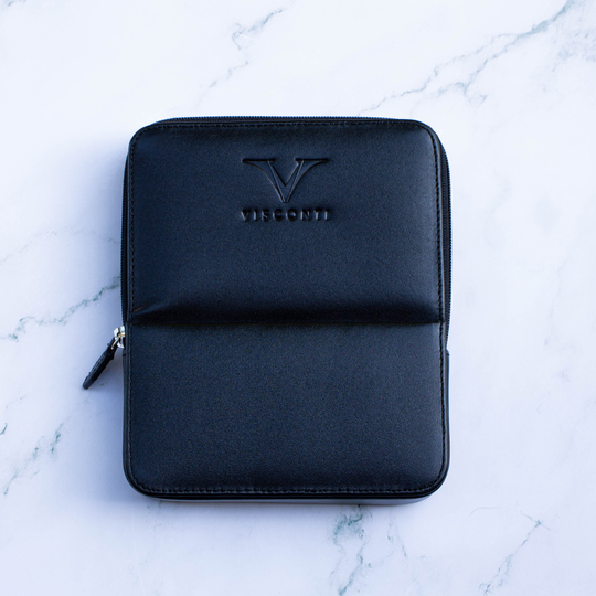 Visconti Leather Pen Case for 6 Pens Black