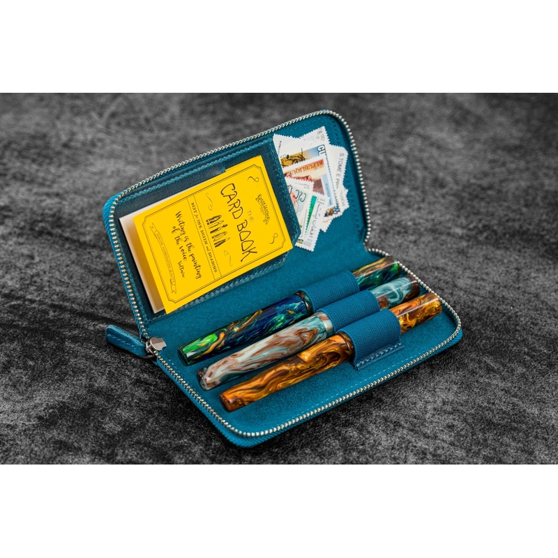 Galen Leather Galen Leather Zippered 3 Slots Pen Case Crazy Horse Ocean Blue