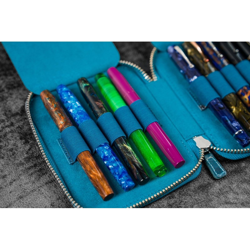 Galen Leather Galen Leather Portapenne in Pelle con Zip 10 Posti Crazy Horse Ocean Blue