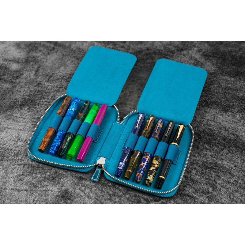 Galen Leather Galen Leather Portapenne in Pelle con Zip 10 Posti Crazy Horse Ocean Blue