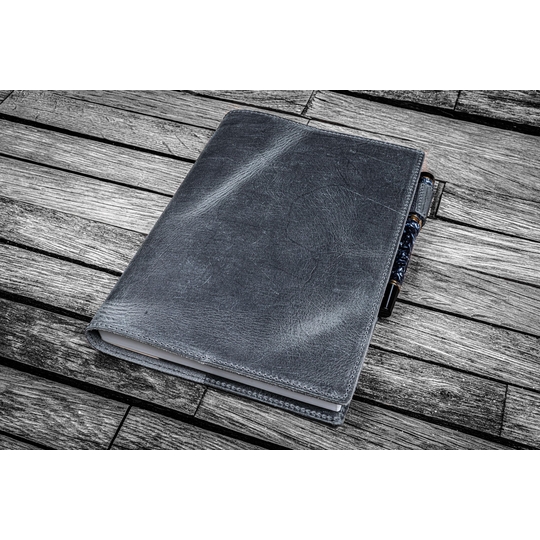 Galen Leather Slim Notebook Cover A5 Crazy Horse Smoky Grey
