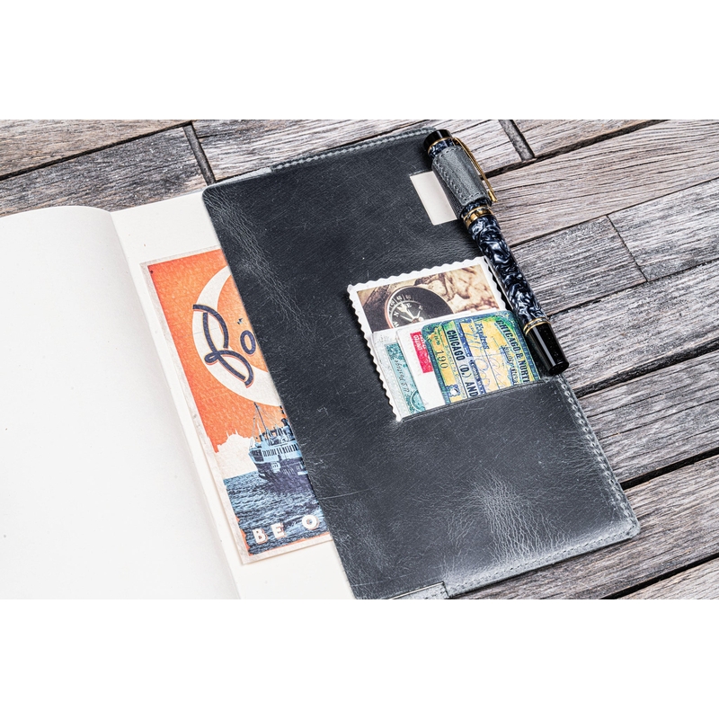 Galen Leather Galen Leather Slim Notebook Cover A5 Crazy Horse Smoky Grey