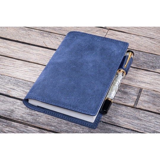 Galen Leather Slim Notebook Cover A6 Crazy Horse Navy Blue