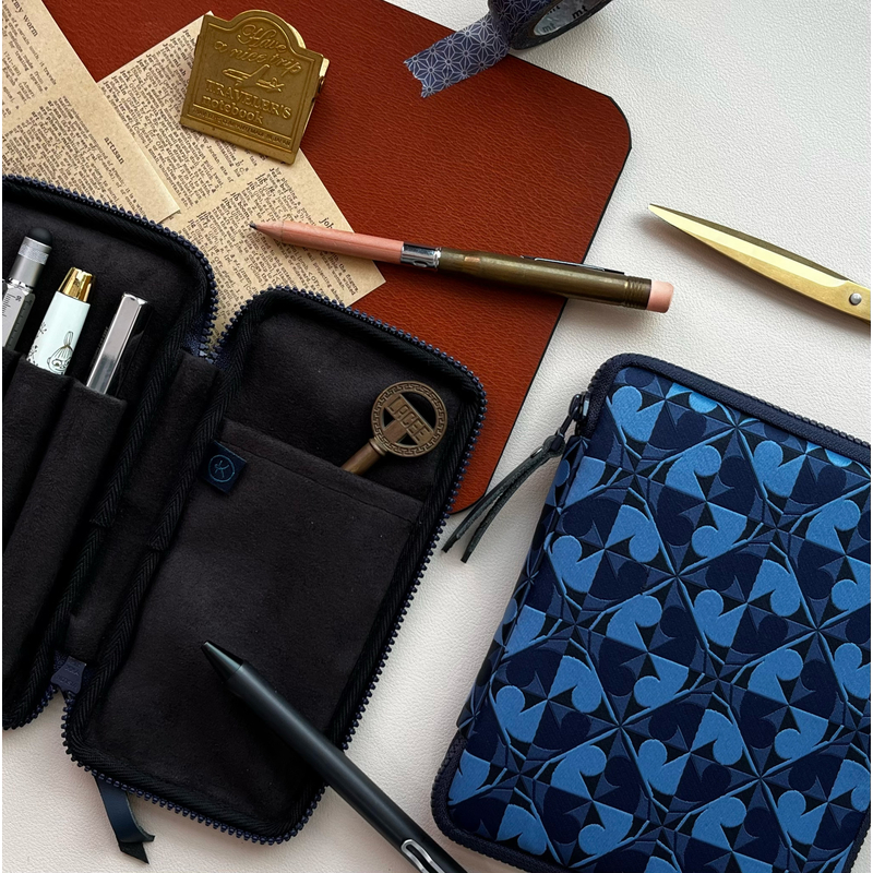 Kyoku Haku Kyoku Haku Pen Case for 3 Pens Archeology Blue