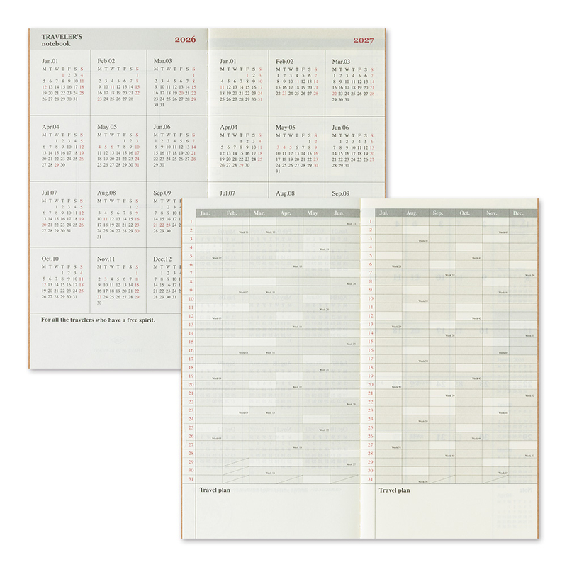 Traveler's Company Traveler's Notebook Refill 2026 Monthly Diary Regular Size