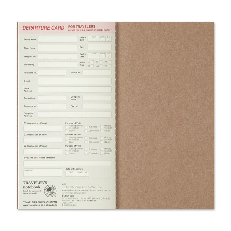 Traveler's Company Traveler's Notebook Refill 2026 Weekly + Memo Diary Regular Size