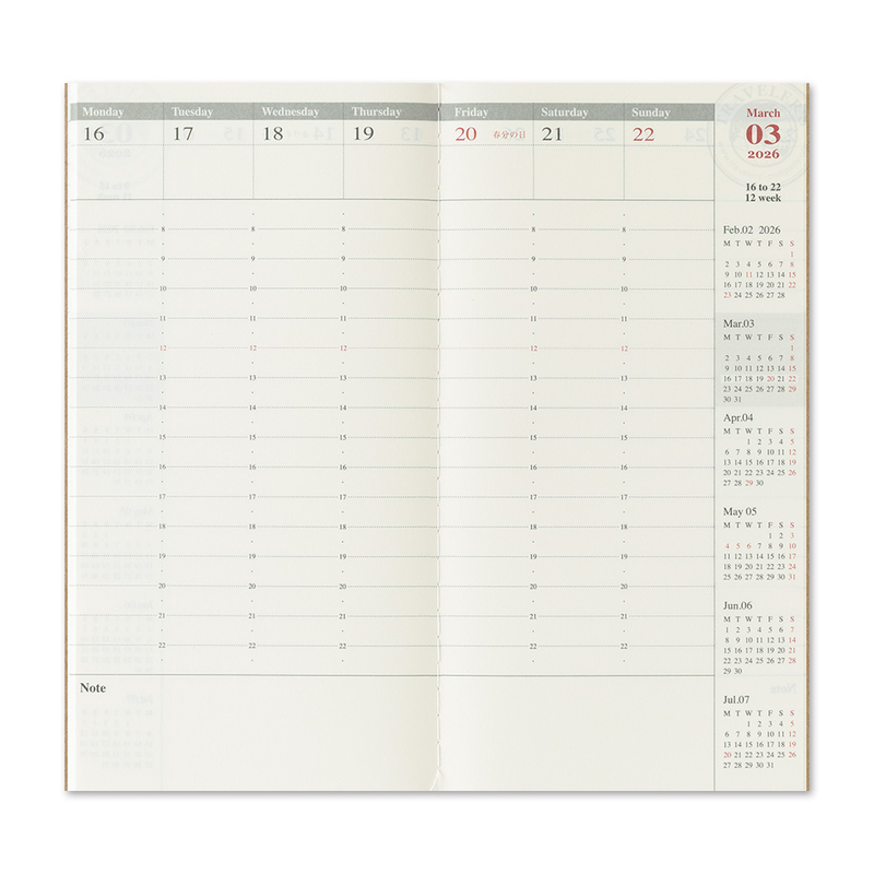 Traveler's Company Traveler's Notebook Refill 2026 Weekly Vertical Diary Regular Size