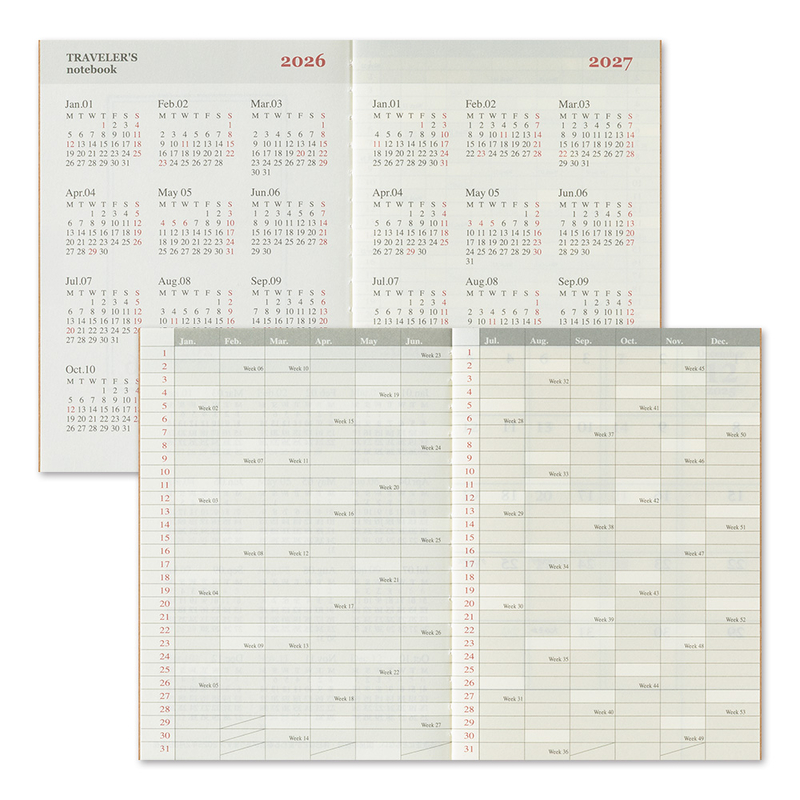 Traveler's Company Traveler's Notebook Refill 2026 Monthly Diary Passport Size