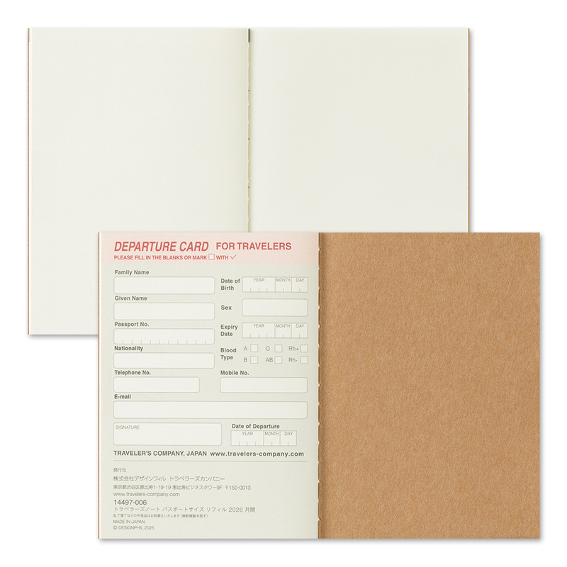 Traveler's Company Traveler's Notebook Refill 2026 Monthly Diary Passport Size