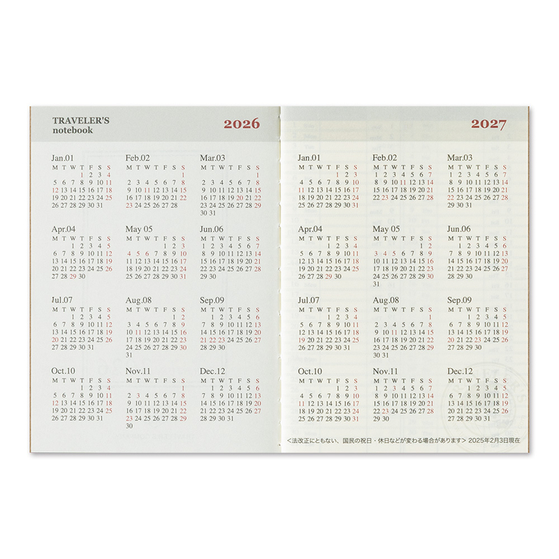 Traveler's Company Traveler's Notebook Refill 2026 Weekly Diary Passport Size