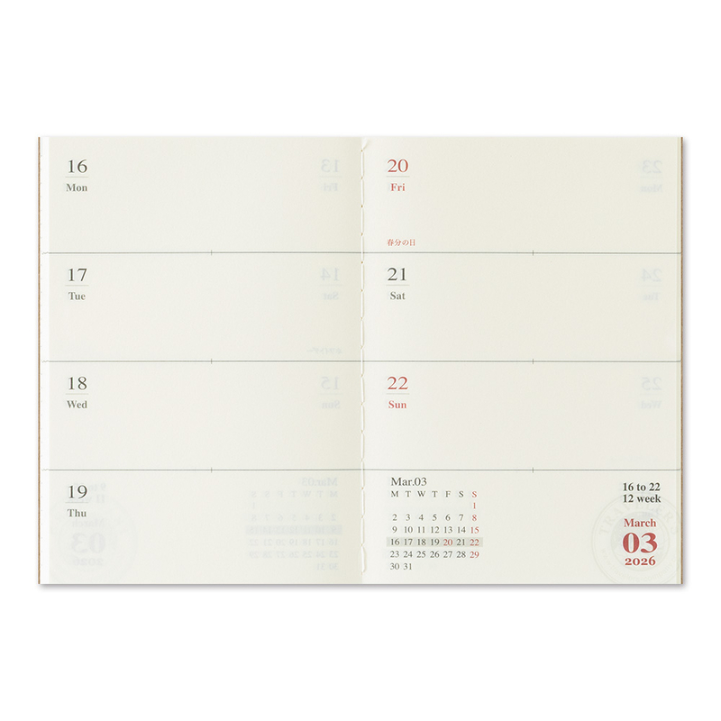 Traveler's Company Traveler's Notebook Refill 2026 Weekly Diary Passport Size