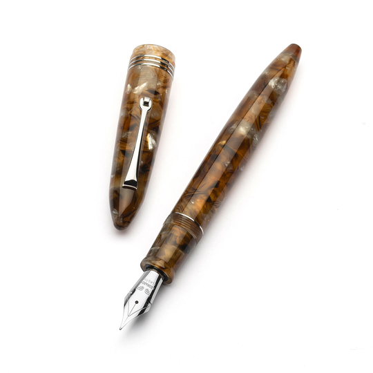 Leonardo Furore Fountain Pen Acque Ambrate & Rhodium 14k
