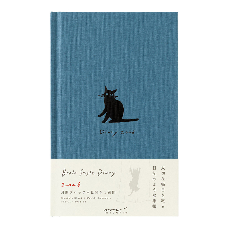 Midori Midori Book Style Diary 2026 Agenda Settimanale B6 Gatti Navy