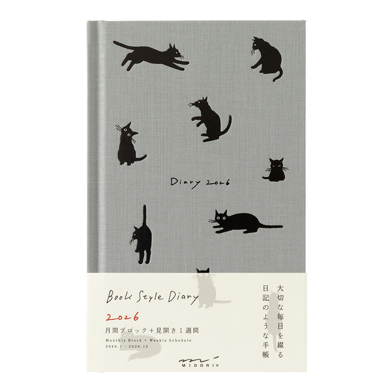 Midori Midori Book Style Diary 2026 Agenda Settimanale B6 Gatti Grigia
