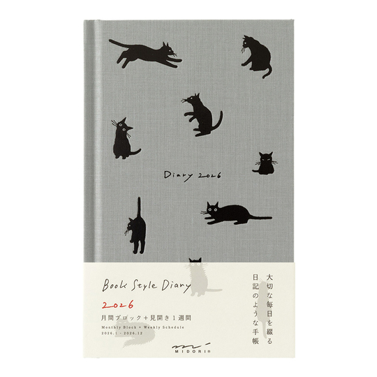 Midori Book Style Diary 2026 Agenda Settimanale B6 Gatti Grigia