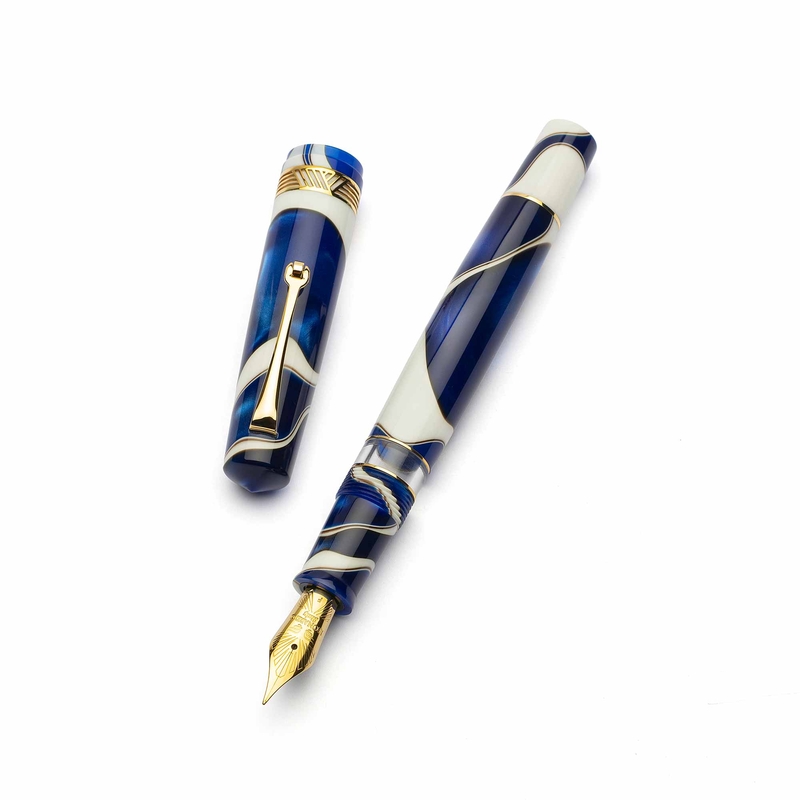 Leonardo Officina Italiana Leonardo Momento Magico Penna Stilografica Onda Blu & Oro 14k