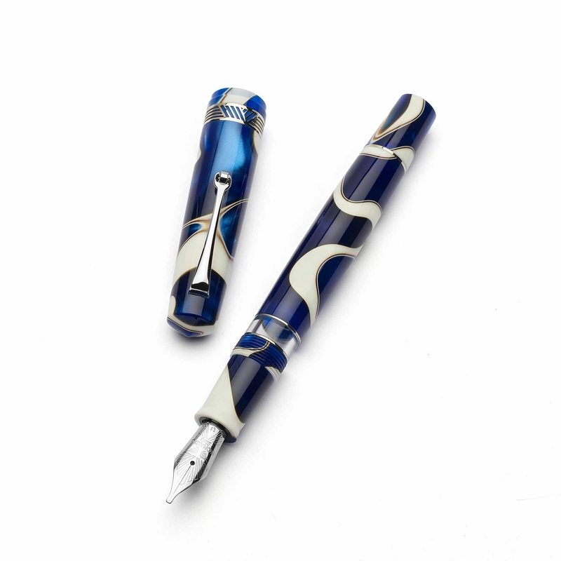Leonardo Officina Italiana Leonardo Momento Magico Penna Stilografica Onda Blu & Rodio 14k