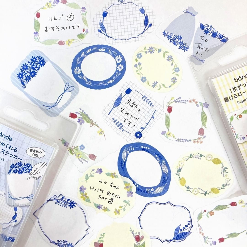 Bande Bande Washi Tape Writable Roll Sticker Blue Flowers