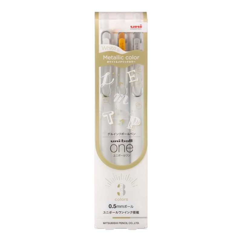 Uni Uni-ball One 0.5 mm Set of 3 Gel Pens White - Silver - Gold